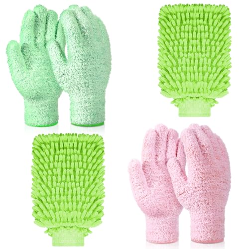Potchen 6 Pcs Microfiber Dusting Mitt Glove for Plant - color: Green, Pink, Cyan