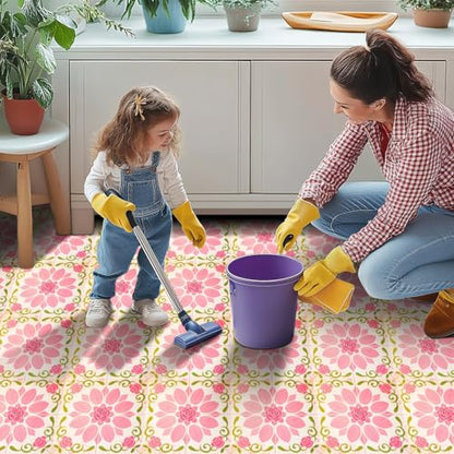 HOMETITUTE Pink Rose Floral Peel Stick Vinyl Floor Tile 12x12 Inch - style: Pink Rose Floral