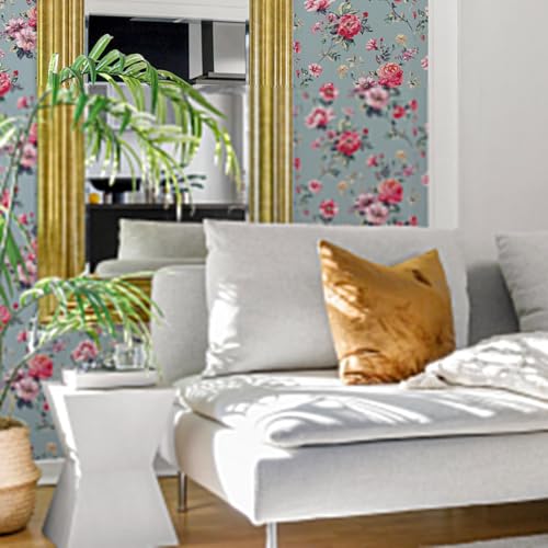 Peel and Stick Masking Tape for Furniture, Cabinets & Accent Walls – Blue Gray Rose Floral – Removable Japanese Fleece Fabric, Repositionable, No Residue, Water-Resistant, Made in Japan - color: ST012 : Blue Gray Rose Floral