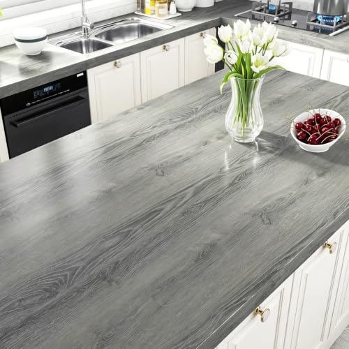 Livelynine Gray Wood Grain Contact Paper Peel Stick Wood Wallpaper Cabinets - color: Gray Oak, size: 15.8" x 78.8"