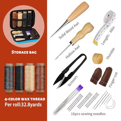 Leather Sewing Kit Leather Stitching Kit with Sewing Awl Waxed Thread - color: Multicolor - Standard