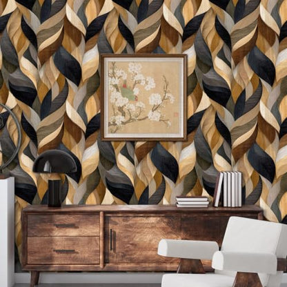 Wood Grain Modern Wavy Wallpaper Self Adhesive Peel and Stick Abstract Geometric Brown Grey Wall Paper Removable Waterproof for Bedroom Renter Friendly 17.71"x118.1" - color: QZ-HL00335-5a, size: 17.7" x 118.1"