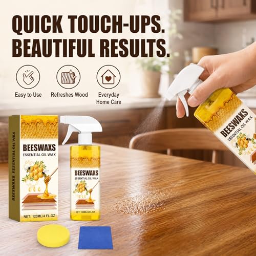 Beeswax Wood Polish Spray, Beeswax Essential Oil Wax, Deep Restore Furniture Cleaner for Cabinets, Hardwood Floors, Tables & All Wood Surfaces, Non-Greasy Formula (1)