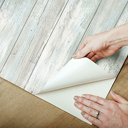 RoomMates Blue Weathered Planks Peel and Stick Wallpaper - color: Blue & Grey