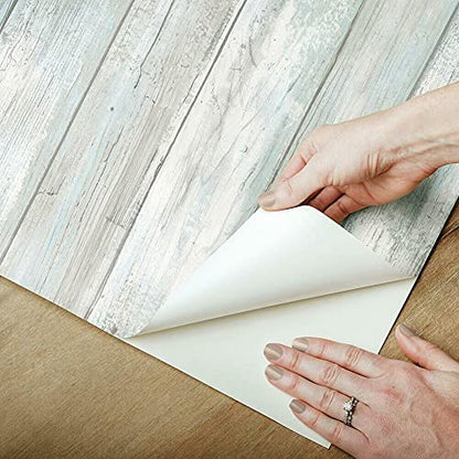 RoomMates Blue Weathered Planks Peel and Stick Wallpaper - color: Blue & Grey