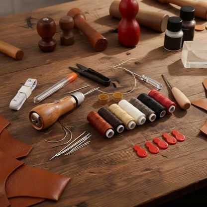 29Pcs Sewing Awl Kit, Leather Craft Repair Tools with Wax Thread, Needles
