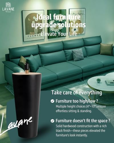 La Vane 6 inch / 15cm Wooden Furniture Legs, Set of 4 Black Solid Wood Tapered M8 Furniture Replacement Feet with Pre-Drilled 5/16 Inch Bolt & Mounting Plate & Screws for Sofa Chair Couch Ottoman - size: 6 inch