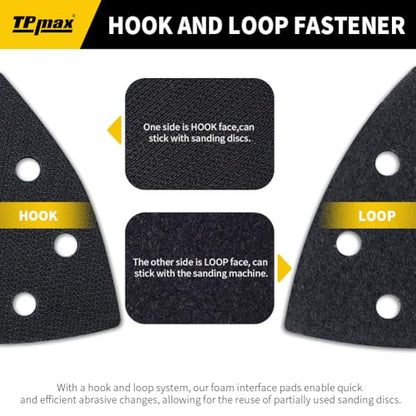 3-1/2" Triangle Sanding Interface Pads 6-Hole 5Pk - Hook & Loop Sponge Backing for Detail Sander