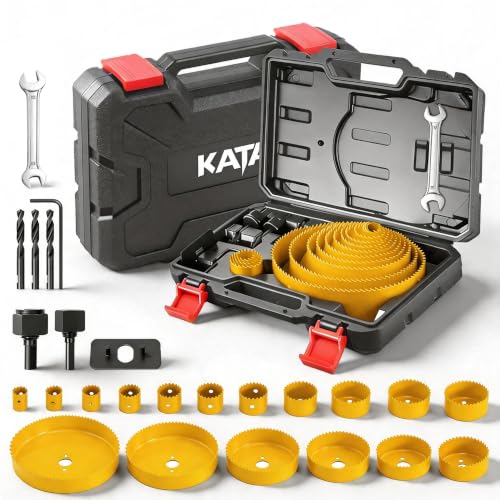 KATA 25 Pieces Hole Saw Kit with 3/4"-6" Saw Blades for Plywood, Drywall - color: 25PC-Yellow Hole Saw Kit