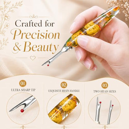 Reessy Seam Ripper for Sewing, 2PCS Small & Large Stitch Remover Tools with Floral Resin Handles, Cute Sewing Seam Rippers for Quilting, Alterations, Thread Picking, Stitch Removal & Craft Supplies - color: yellow purple