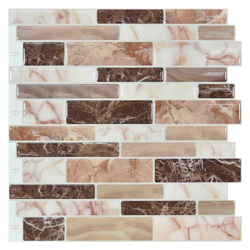 WOWSTAR 10-Sheet Peel and Stick Backsplash Tile for Kitchen, Back Splash Stick On Tiles for Kitchen Wall (Pink Brown) - color: Pink Brown
