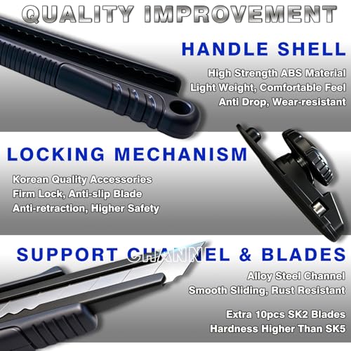 18mm Heavy Duty Utility Knife, Screw Lock Box Cutter with 10pcs SK2 Snap-off Blades, Industrial Grade Cutter for Construction, Industrial & Carpet Work(L702) - color: 18mm-screw Lock-l702