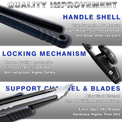 18mm Heavy Duty Utility Knife, Screw Lock Box Cutter with 10pcs SK2 Snap-off Blades, Industrial Grade Cutter for Construction, Industrial & Carpet Work(L702) - color: 18mm-screw Lock-l702