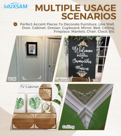 4Pcs Wood Carved Appliques Corner Wooden Carving Onlays Decals for Furniture - size: 5.91 x 5.91 inches