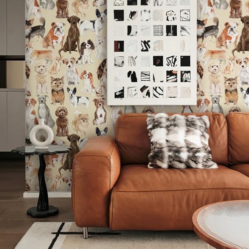 Peel & Stick Waterproof Vinyl Wallpaper Animal- Dog & Camper Themes, Removable for Bathroom, Laundry Room & Locker Contact Paper (17.32"x 118.11") - color: Cute Dog, size: 17.32"x 118.11"