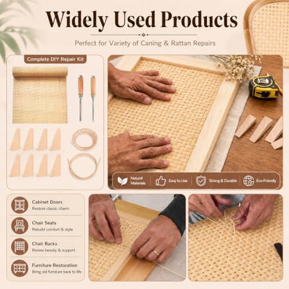 Reaeng Rattan Repair Kit for Chair Caning, Complete Furniture Restoration Kit with 15.7 x 39.4 Inch Cane Webbing Roll, Spline, 2 Caning Chisels and 8 Wooden Wedges - color: Style C