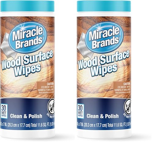 MiracleWipes for Wood Surfaces, Remove Dirt and Grime Buildup, Clean, Protect, and Polish Cabinets, Furniture, and Wood Floors, Great for Kitchen and Bathroom Cleaning Support - 30 Count (Pack of 2) - size: 30 Count (Pack of 2)