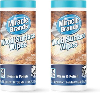 MiracleWipes for Wood Surfaces, Remove Dirt and Grime Buildup, Clean, Protect, and Polish Cabinets, Furniture, and Wood Floors, Great for Kitchen and Bathroom Cleaning Support - 30 Count (Pack of 2) - size: 30 Count (Pack of 2)