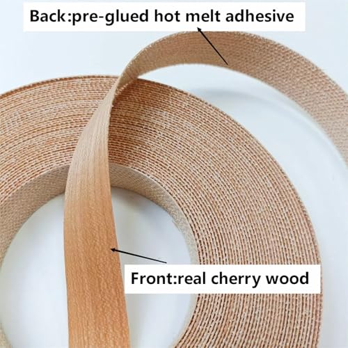 Cherry Wood Veneer Edge Banding Tape,7/8 inch ×50ft Iron On Wood Strips,Preglued Hot Melt Adhesive Edgebanding,Flexible Plywood Wood Edging for Furniture Restoration Work - size: 7/8" x50'