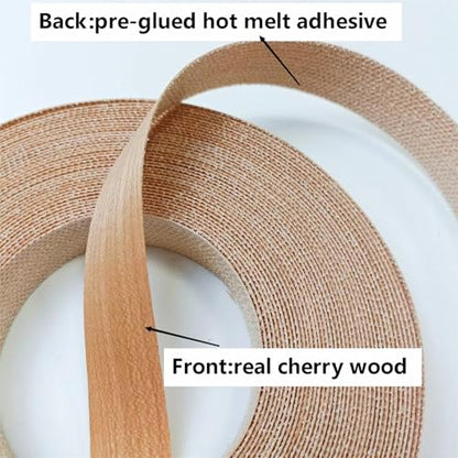 Cherry Wood Veneer Edge Banding Tape,7/8 inch ×50ft Iron On Wood Strips,Preglued Hot Melt Adhesive Edgebanding,Flexible Plywood Wood Edging for Furniture Restoration Work - size: 7/8" x50'