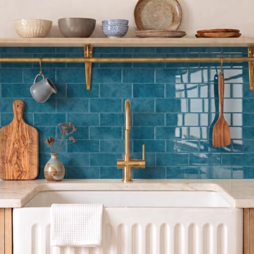 Thicker Design Peel and Stick Backsplash Tile，Self Adhesive Wall Tiles for Kitchen & Bathroom (10 Sheets, Lake Blue) - color: Lake Blue