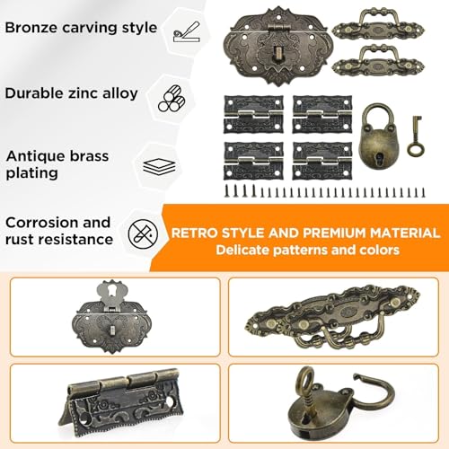 1 Set Jewelry Box Hinges Hasp Catch Handles Lock, Retro Engraved Decorative - color: 8 PCS