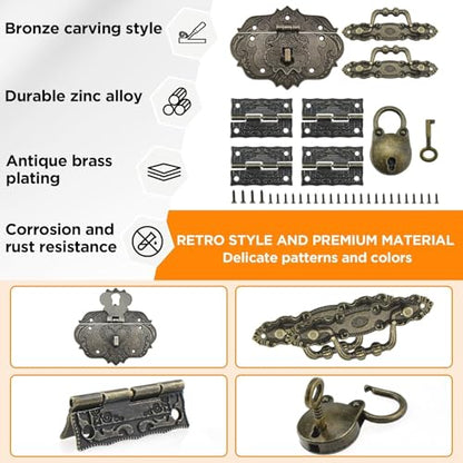 1 Set Jewelry Box Hinges Hasp Catch Handles Lock, Retro Engraved Decorative - color: 8 PCS