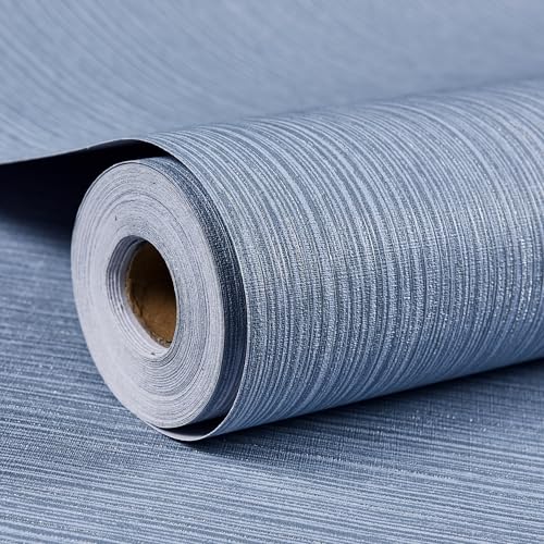 Haimin Grasscloth Wallpaper Textured 24in X 393in Fabric Contact Paper Grey Blue Wall Paper Textured Linen Peel and Stick Self-Adhesive Thick Vinyl Embossed Film Wallpaper (Gray Blue) - color: Gray/Blue