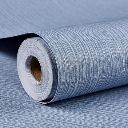 Haimin Grasscloth Wallpaper Textured 24in X 393in Fabric Contact Paper Grey Blue Wall Paper Textured Linen Peel and Stick Self-Adhesive Thick Vinyl Embossed Film Wallpaper (Gray Blue) - color: Gray/Blue