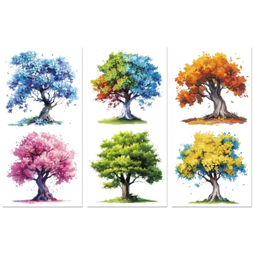 Peacoblue Colorful Tree Rub On Transfers for Furniture Craft 6"x12" - style: Colorful Tree