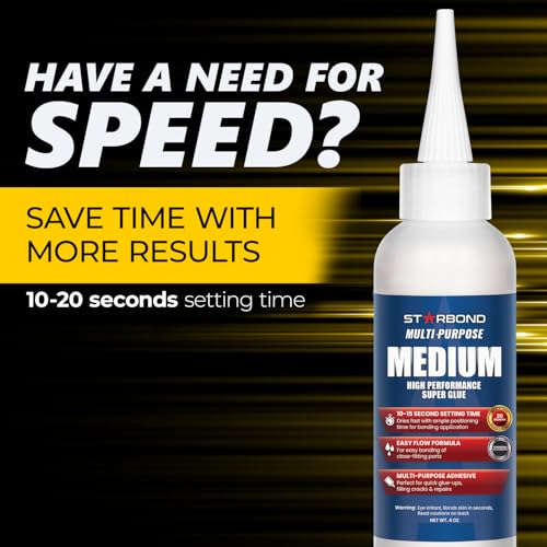 Starbond 4 oz. Medium CA Glue (Premium Cyanoacrylate Super Glue) with Extra Cap and Microtips for Quick Fixes, Woodworking, Woodturning, Hobby Models - size: 4 ounce