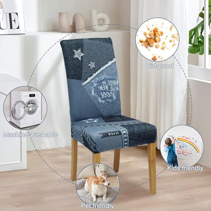 Dining Chair Covers, Stretch Seat Covers, Washable Furniture Protector - color: Denim, size: ‌Milk Silk
