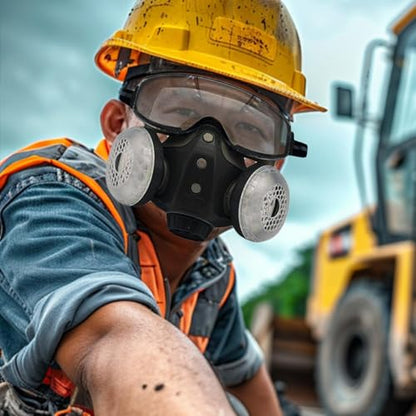 Dust-Proof Integrated Respirator Mask,Reusable Industrial Mask with Filters and Goggles for Spray Painting and Grinding