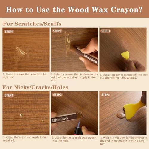 Wood Filler Sticks & Scratch Repair Kit - 16 Colors Wood Repair Crayons for Scratches, Holes on Furniture, Floors, Doors | Quick Fix