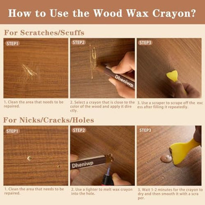 Wood Filler Sticks & Scratch Repair Kit - 16 Colors Wood Repair Crayons for Scratches, Holes on Furniture, Floors, Doors | Quick Fix
