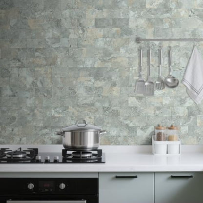 DICOFUN 1 Sheet Grey Brown Slate Thick PVC Peel and Stick Backsplash Wall Tiles, 12"x12" Self Adhesive Subway Tile for Kitchen and Bathroom Backsplash - color: Grey and Brown Slate, size: 1 Sheet, 12"x12"x0.12"