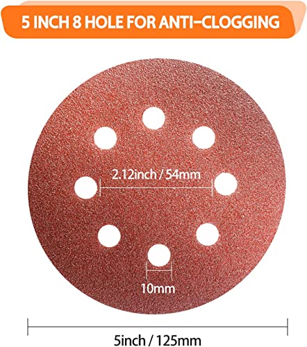 Partyreal Sand-Paper 170PCS 5-Inch 8-Hole Hook-and-Loop Sanding Discs for Random Orbital Sander, Assorted 40/60/80/120/150/220/320/400/600 Grit