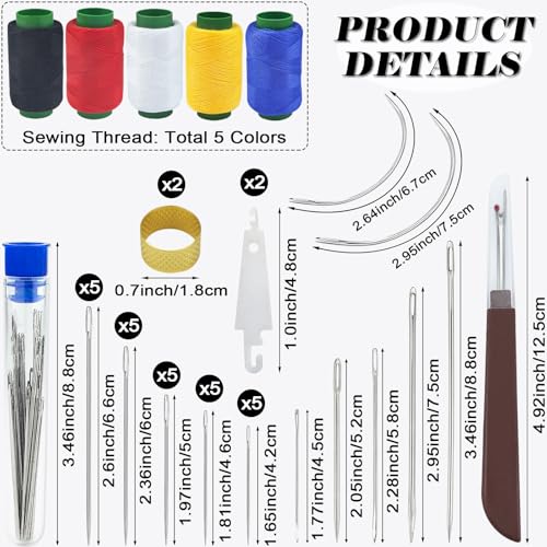 Upholstery Repair Sewing Needles Kit, 47pcs Needle and Thread Set with Seam Ripper, Leather Hand Sewing Stitching Needles, Threader, Thimble, Thread for Car Seats Carpets Shoes Backpacks Craft DIY