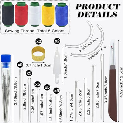 Upholstery Repair Sewing Needles Kit, 47pcs Needle and Thread Set with Seam Ripper, Leather Hand Sewing Stitching Needles, Threader, Thimble, Thread for Car Seats Carpets Shoes Backpacks Craft DIY