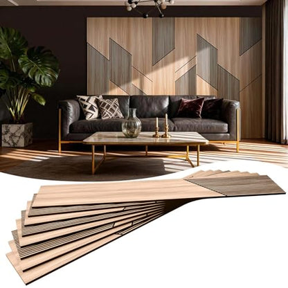 8-Pack Teak Wood Grain 3D WPC Wall Panels with Adhesive, Peel and Stick Wall Panels for Accent Wall, Covers 82.15 Sq Ft, for Luxury Living Room & Bedroom Decor - size: 16" × 94"