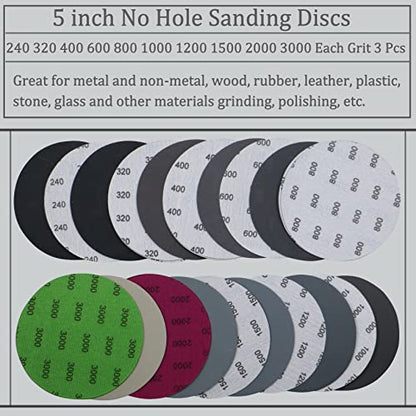 30PCS 5 inch No Hole #240-#3000 Wet Dry Sanding Discs 240 320 400 600 800 1000 1200 1500 2000 3000 Grit Sandpaper Compatible for Random Orbital Sanders (#240-#3000 10Kind Grit Each 3PCS) - style: #240-#3000 10Kind Grit Each 3PCS