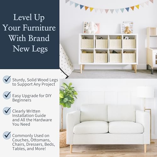 Airy Abode Premium Ash Wood Furniture Legs (Full Install Kit) - Pick Your Size and Color - color: Ash, size: 8 Inches