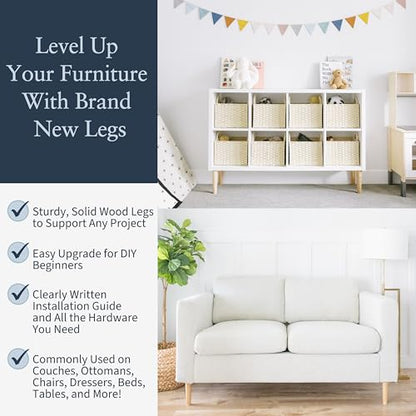 Airy Abode Premium Ash Wood Furniture Legs (Full Install Kit) - Pick Your Size and Color - color: Ash, size: 12 Inches