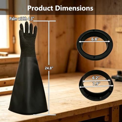 Heavy Duty Sandblasting Gloves Rubber Gloves for Sandblaster Protective Safety Work Black Striped Glove - color: Black 24.8" Gloves Set