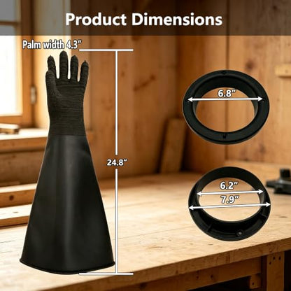 Heavy Duty Sandblasting Gloves Rubber Gloves for Sandblaster Protective Safety Work Black Striped Glove - color: Black 24.8" Gloves Set