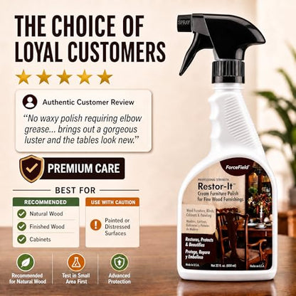 ForceField® Restor-It Furniture Polish and Conditioner for Fine Wood - Restores Oils & High-Gloss Luster, Removes Dust, Dirt & Allergens, No Waxy Buildup - 22 oz - size: 22 Fl Oz (Pack of 1)