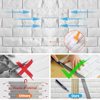 30 Pcs 3D Wall Panels, White Brick Printable 3D Wallpaper Stick and Peel, Self Adhesive Waterproof Foam Faux Brick Paneling for Bedroom, Bathroom, Kitchen, Fireplace (29.06 sq feet Coverage) - color: White