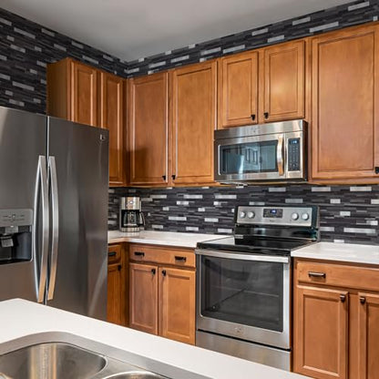 Midcard 10 Sheet Peel and Stick Backsplash Tile, Stick on Tiles for Backsplash Kitchen, Bathroom, Laundry Room, Camper, Fireplace. - color: 20Trapezoidal Black Grey Wood with Metal Silver