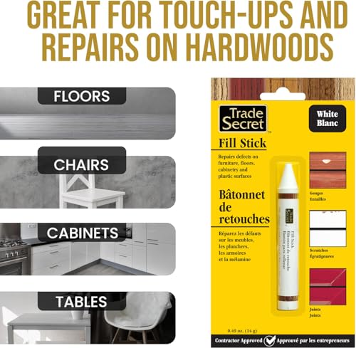 Trade Secret White Wood Filler Fill Stick, Furniture Touch Up Marker - color: White