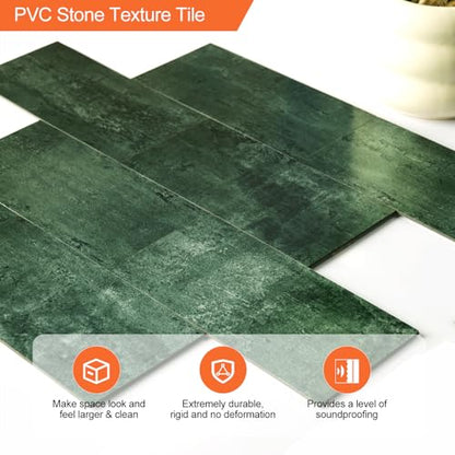 10 Sheets Dark Green PVC Subway Tiles Peel and Stick Backsplash,12''Heat Resistant Stick on Tiles for Kitchen,Waterproof Peel and Stick Wall Tiles for Bathrrom - color: Dark Green